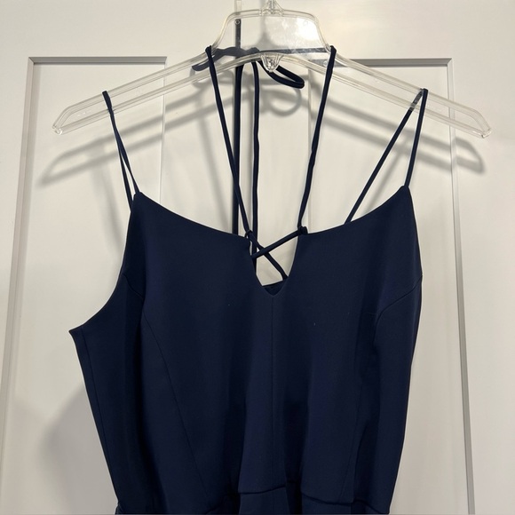 Karen Millen Navy Structured Strapy Halter Tapered Leg Jumpsuit Romper Size 4 - Picture 3 of 14